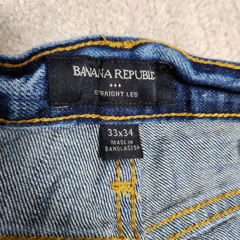Banana Republic Jeans Men 32x33 *READ Straight Leg Denim‎ Whiskers Marble Washed